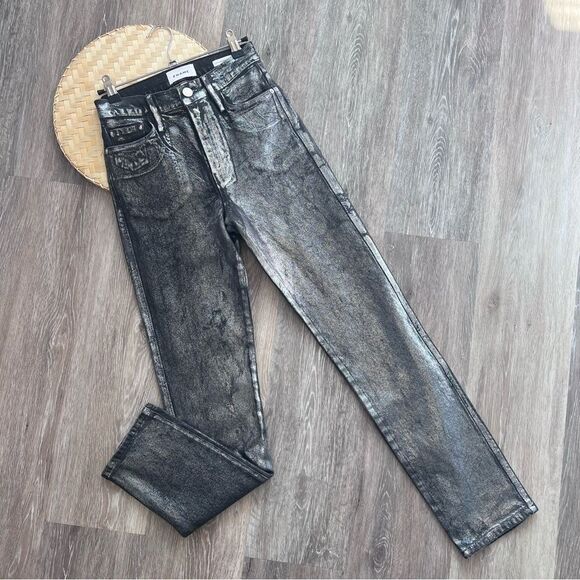 Frame le sylvie slender Straight Jeans in chrome noir Women’s Size 24 - Picture 2 of 8